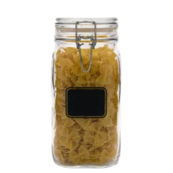 Barattolo con chiusura a molla da 1.500 ml 'Fido', motivo: campo per etichetta, quadrato, bocca: chiusura a molla