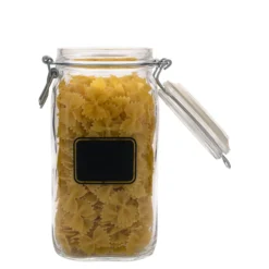 Barattolo con chiusura a molla da 1.500 ml 'Fido', motivo: campo per etichetta, quadrato, bocca: chiusura a molla