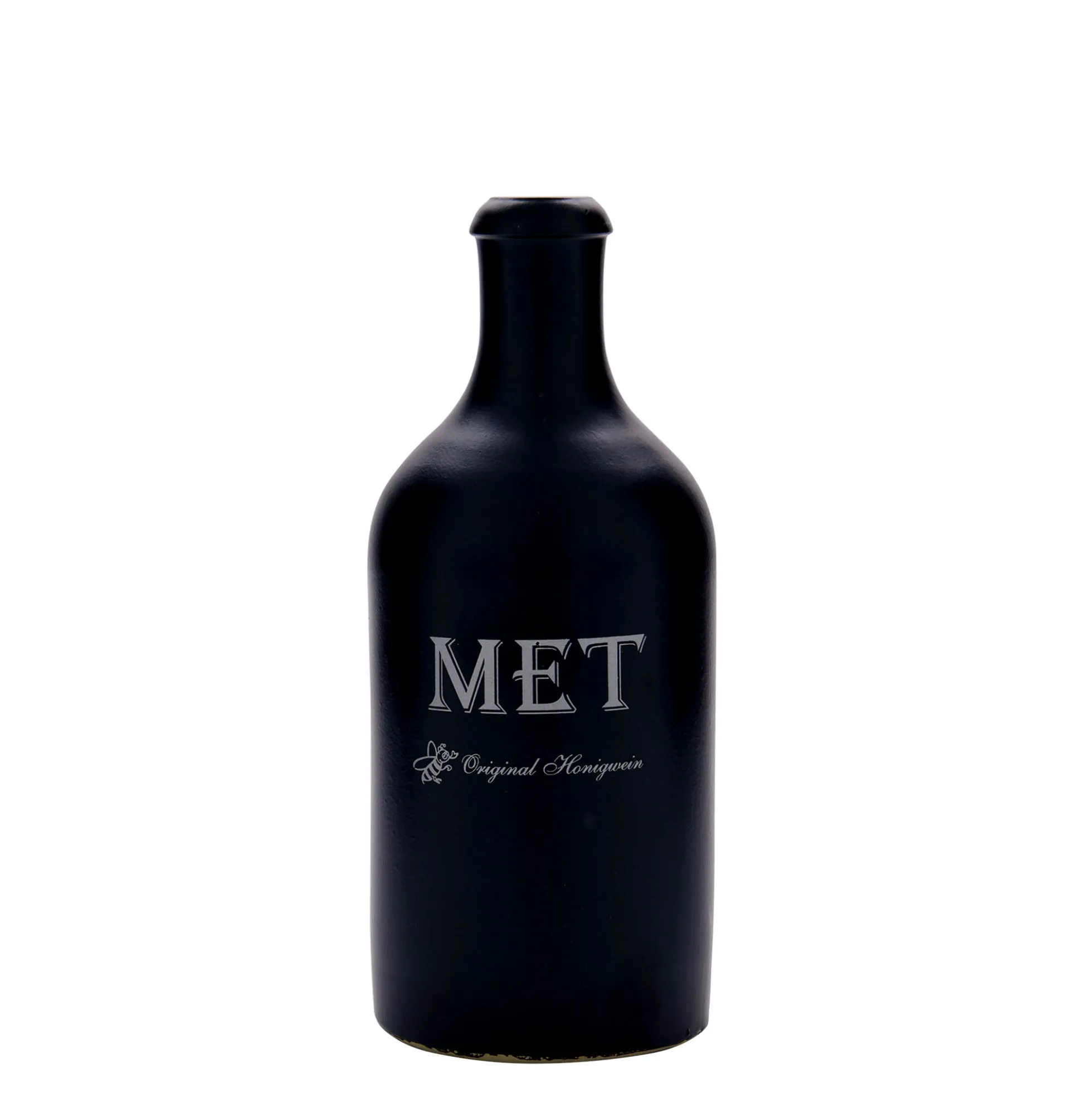Boccale da 500 ml, motivo: idromele, gres, nero, bocca: sughero