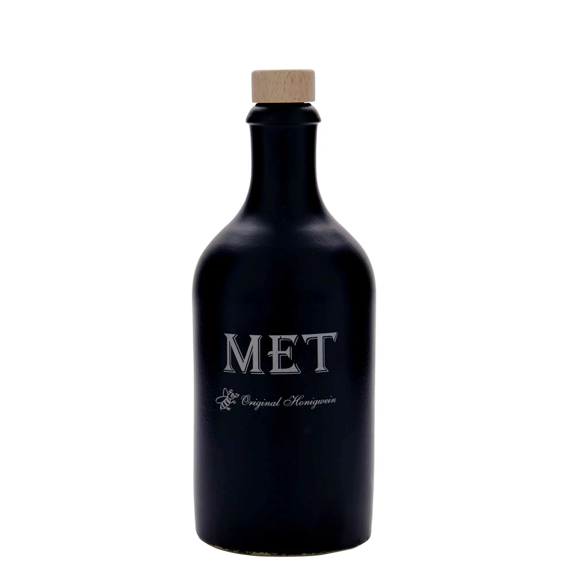 Boccale da 500 ml, motivo: idromele, gres, nero, bocca: sughero