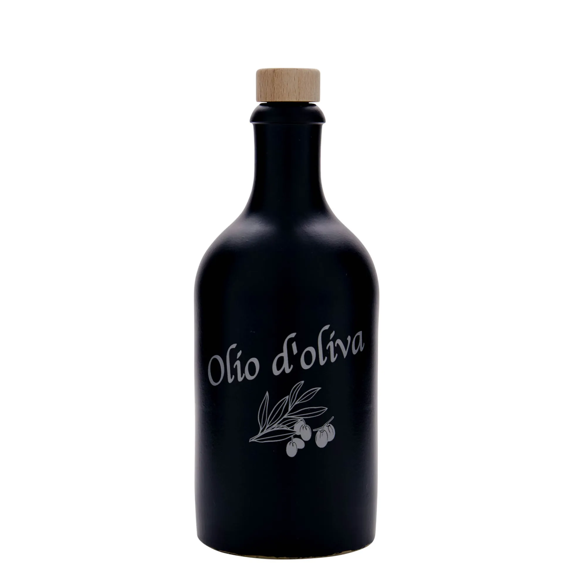Boccale da 500 ml, motivo: Olio d'Oliva, gres, nero, bocca: sughero