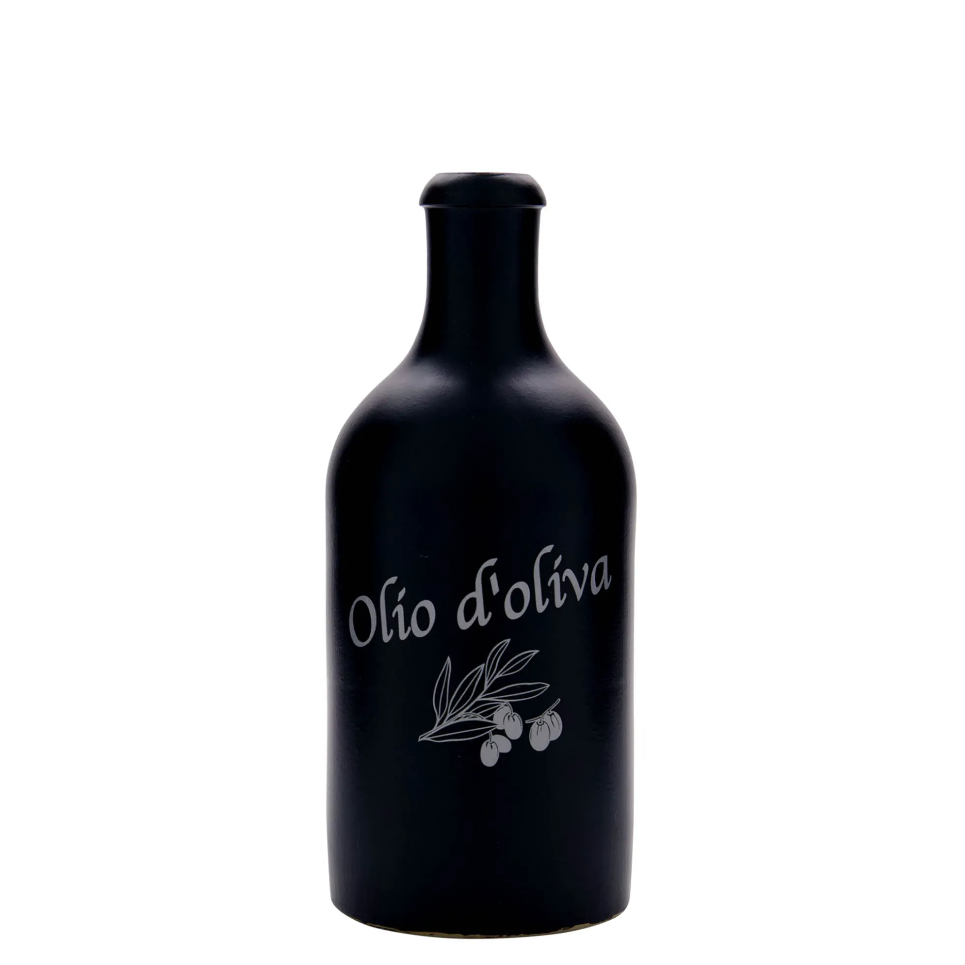 Boccale da 500 ml, motivo: Olio d'Oliva, gres, nero, bocca: sughero