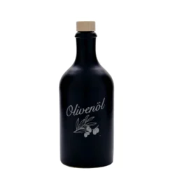 Boccale in terracotta da 500 ml, motivo: olio d'oliva, gres, nero, bocca: sughero