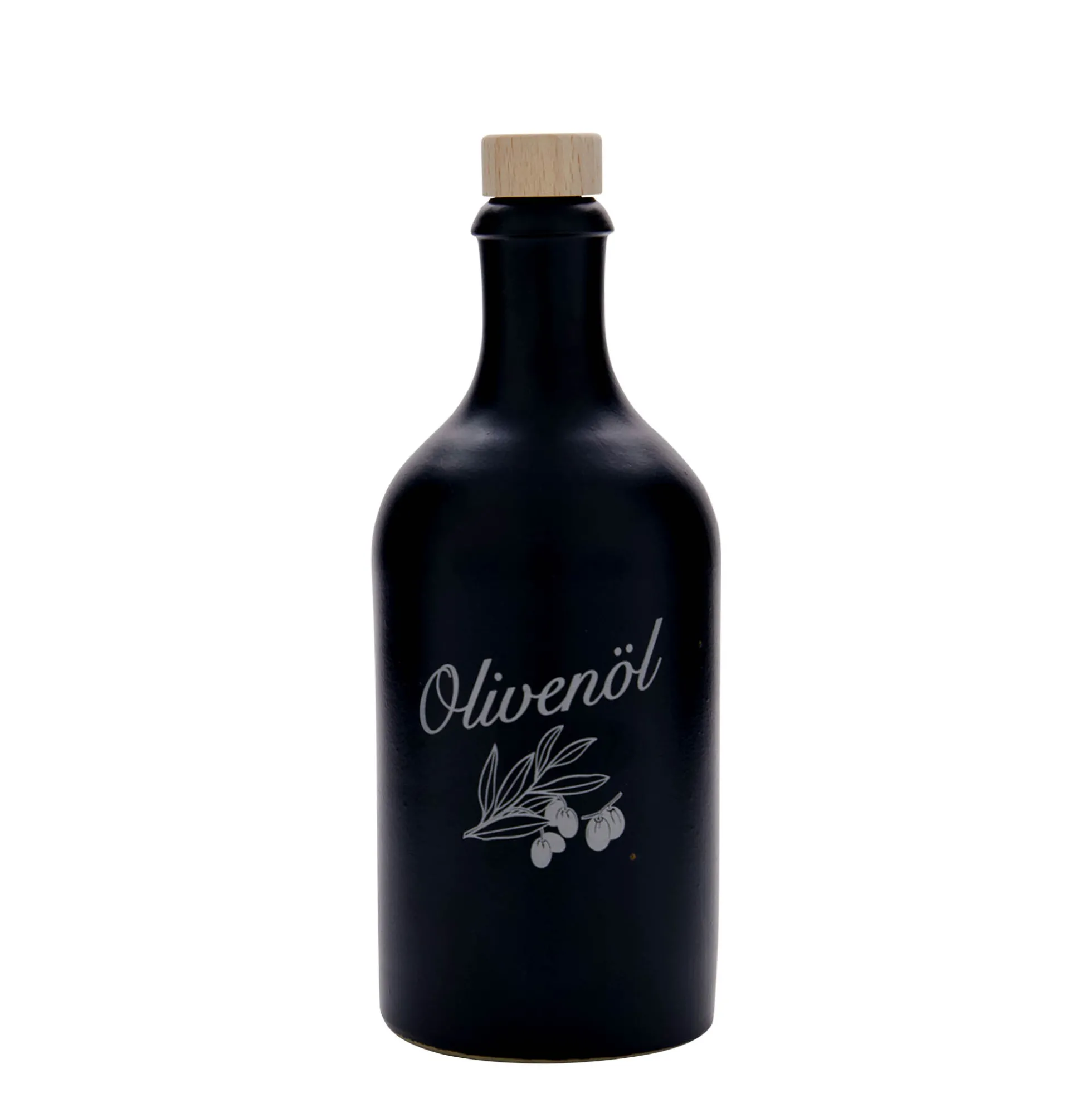 Boccale in terracotta da 500 ml, motivo: olio d'oliva, gres, nero, bocca: sughero