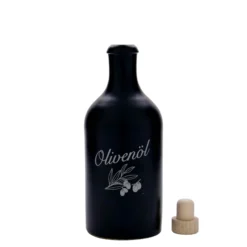 Boccale in terracotta da 500 ml, motivo: olio d'oliva, gres, nero, bocca: sughero