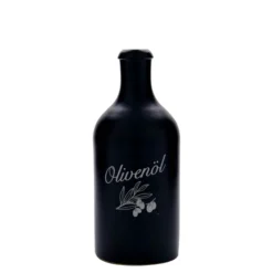 Boccale in terracotta da 500 ml, motivo: olio d'oliva, gres, nero, bocca: sughero