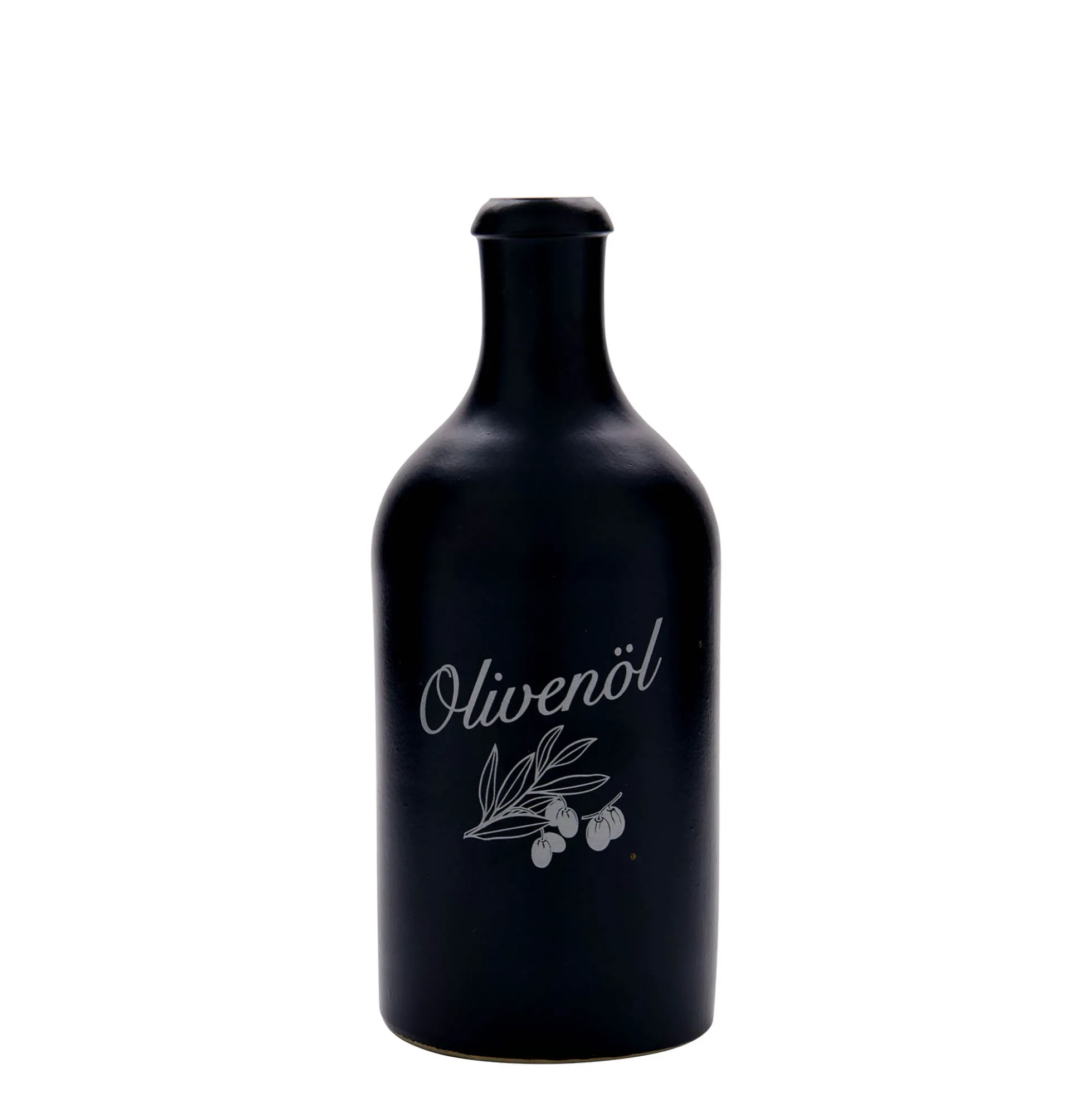 Boccale in terracotta da 500 ml, motivo: olio d'oliva, gres, nero, bocca: sughero
