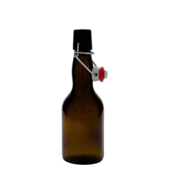 Bottiglia di birra da 330 ml, collo a campana, vetro, marrone, apertura: chiusura a leva