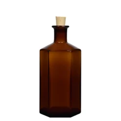 Bottiglia di vetro da 500 ml Apotecario 'Jimmy', esagonale, marrone, bocca: sughero
