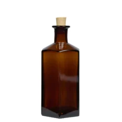 Bottiglia di vetro da 500 ml Apotecario 'Jimmy', esagonale, marrone, bocca: sughero