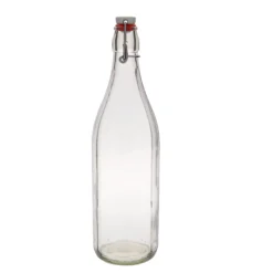 Bottiglia di vetro da 1.000 ml 'Bravo' #, decagonale, bocca: chiusura a gancio