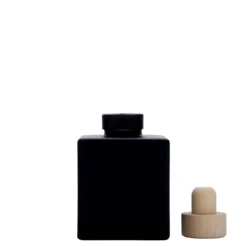 Bottiglia di vetro da 100 ml 'Cube', quadrata, nera, bocca: sughero