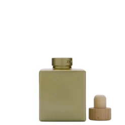 Bottiglia di vetro da 100 ml 'Cube', quadrata, oro, bocca: sughero