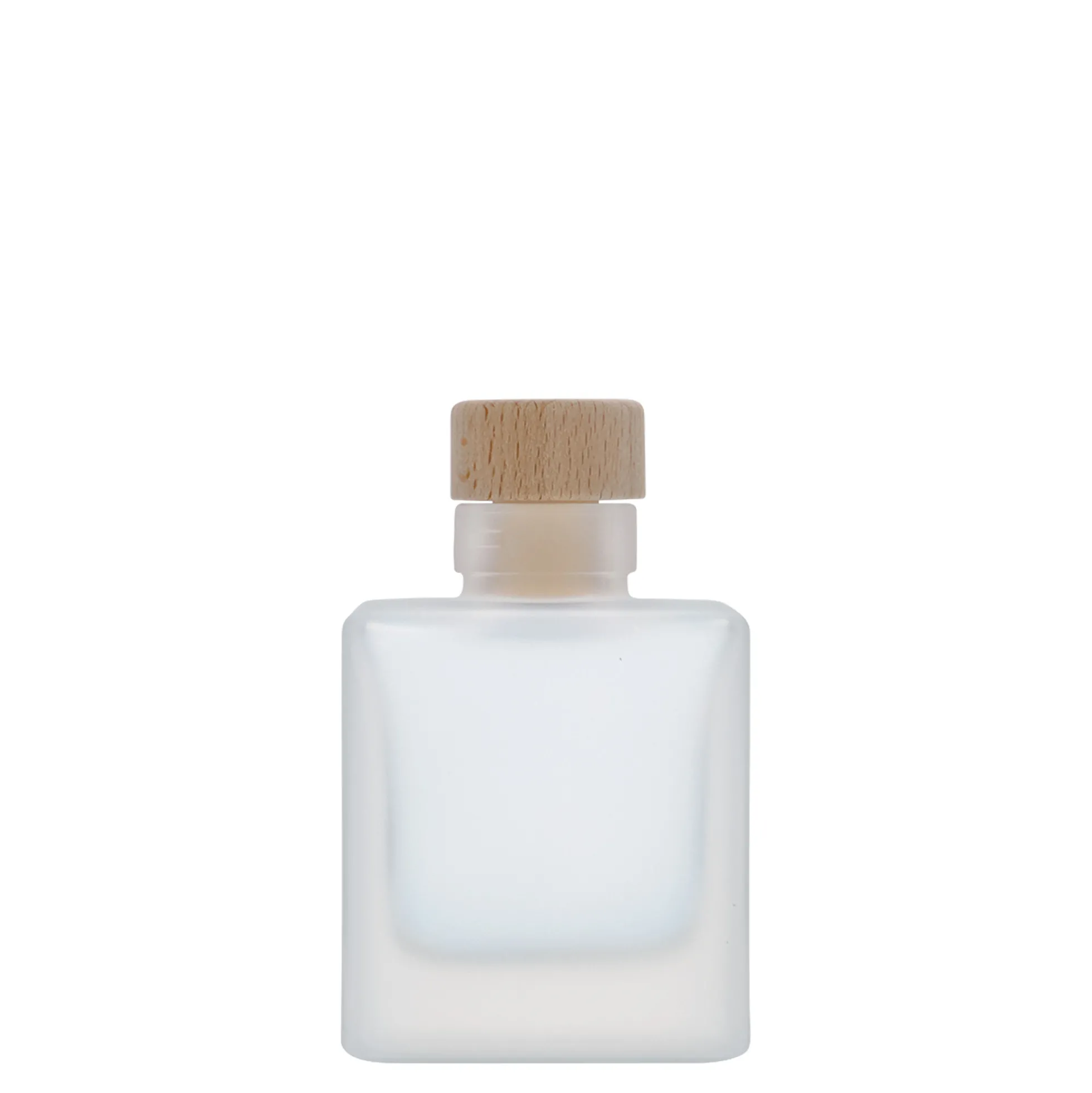 Bottiglia di vetro da 100 ml 'Cube', quadrata, ghiacciata, bocca: sughero