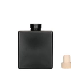 Bottiglia di vetro da 500 ml 'Cube', quadrata, nera, bocca: sughero