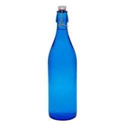 Bottiglia di vetro da 1.000 ml 'Giara', blu, bocca: chiusura a leva