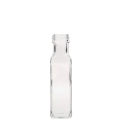 Bottiglia di vetro da 100 ml 'Marasca', quadrata, bocca: PP 31,5