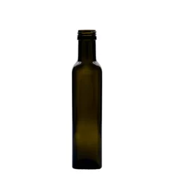 Bottiglia di vetro da 250 ml 'Marasca', quadrata, verde antico, bocca: PP 31,5