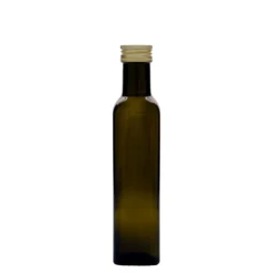 Bottiglia di vetro da 250 ml 'Marasca', quadrata, verde antico, bocca: PP 31,5