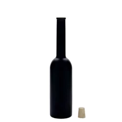 Bottiglia di vetro da 200 ml 'Opera', nera, bocca: sughero