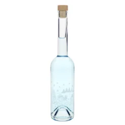 Bottiglia di vetro da 500 ml 'Opera', motivo: bottiglia pupazzo di neve, bocca: sughero