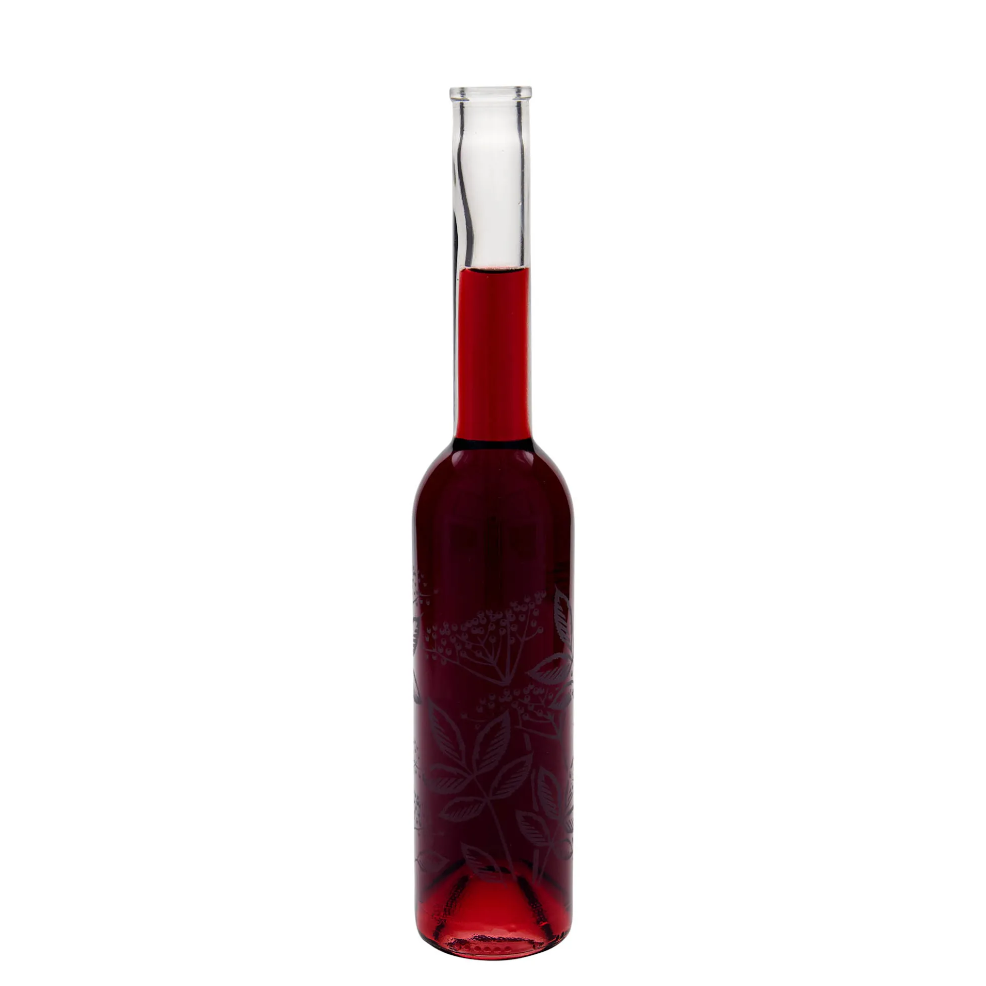 Bottiglia di vetro da 350 ml 'Opera', motivo: Sambuco, bocca: tappo di sughero