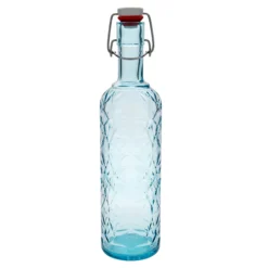 Bottiglia di vetro da 1.000 ml 'Oriente', azzurro, bocca: chiusura a leva