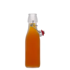 Bottiglia di vetro da 250 ml 'Swing, quadrata, bianca, bocca: chiusura a leva