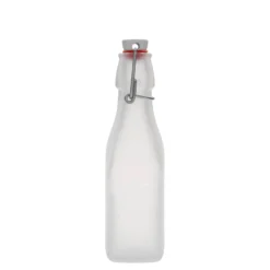 Bottiglia di vetro da 250 ml 'Swing, quadrata, bianca, bocca: chiusura a leva