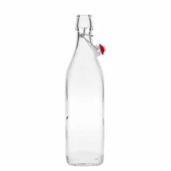 Bottiglia di vetro da 1.000 ml 'Swing, quadrata, bocca: chiusura a leva