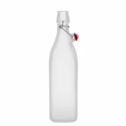 Bottiglia di vetro da 1.000 ml 'Swing, quadrata, ghiacciata, bocca: chiusura a leva