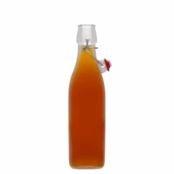 Bottiglia di vetro 500 ml 'Swing, quadrata, bianca, bocca: chiusura a leva