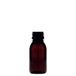 Bottiglia medica in PET da 60 ml, marrone, plastica, bocca: PP 28