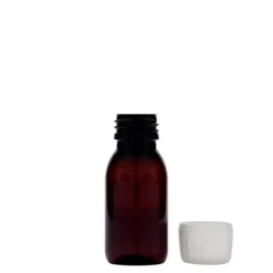 Bottiglia medica in PET da 60 ml, marrone, plastica, bocca: PP 28