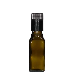 Bottiglia per aceto/olio da 100 ml 'Quadra', vetro, quadrata, verde antico, bocca: DOP