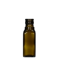 Bottiglia per aceto/olio da 100 ml 'Quadra', vetro, quadrata, verde antico, bocca: DOP