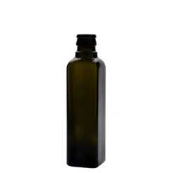 Bottiglia per aceto/olio da 250 ml 'Quadra', vetro, quadrata, verde antico, bocca: DOP