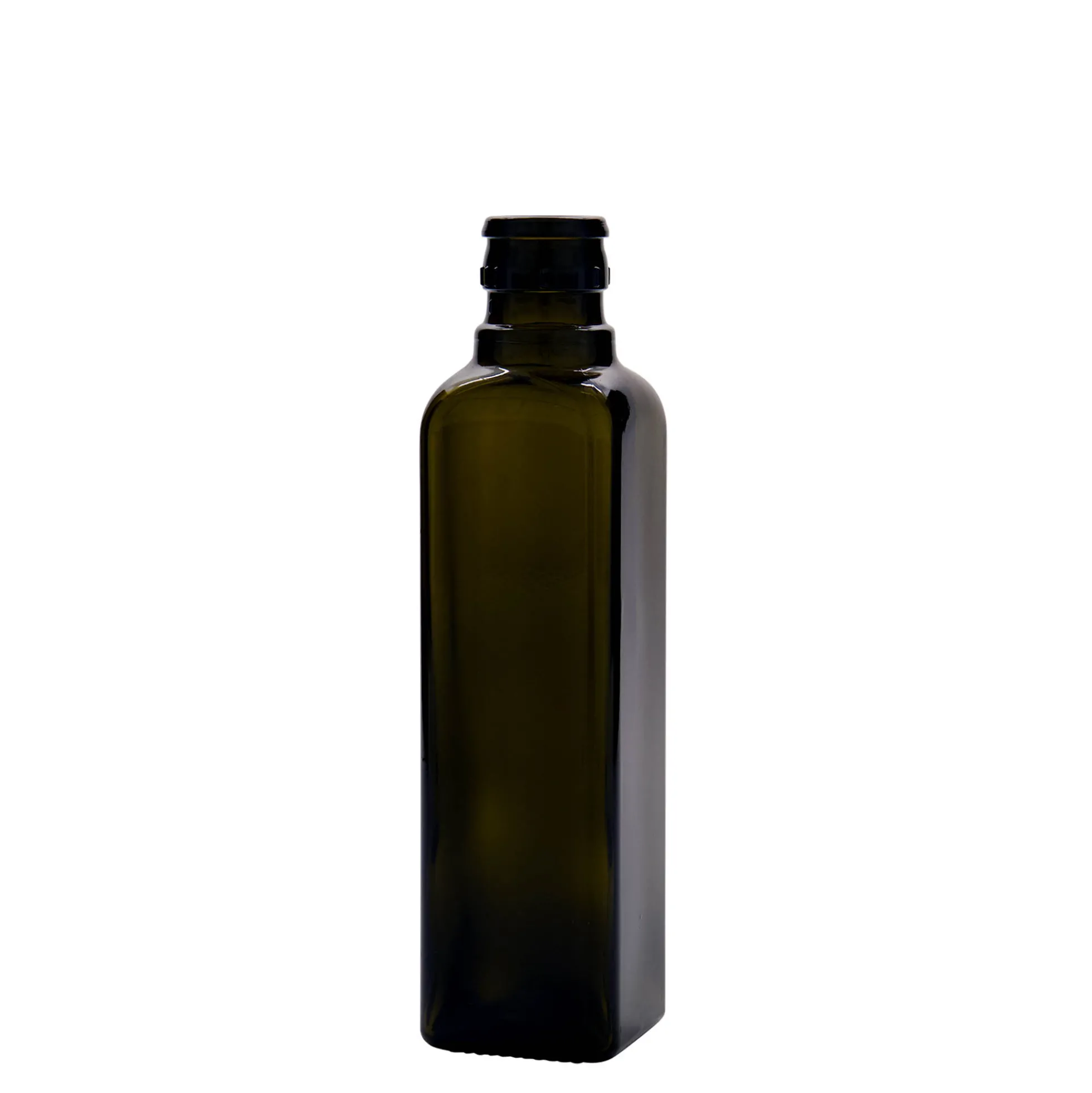 Bottiglia per aceto/olio da 250 ml 'Quadra', vetro, quadrata, verde antico, bocca: DOP