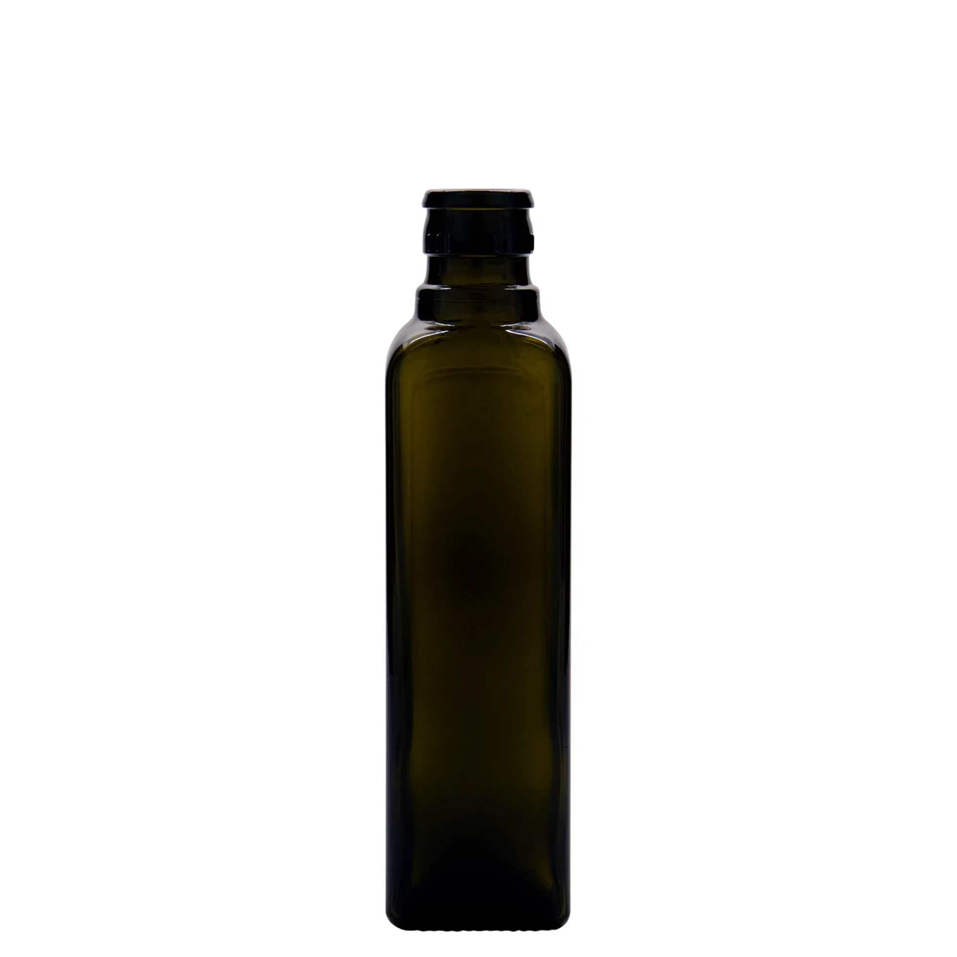 Bottiglia per aceto/olio da 250 ml 'Quadra', vetro, quadrata, verde antico, bocca: DOP