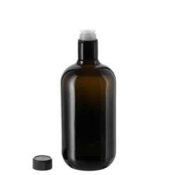 Bottiglia per aceto/olio da 750 ml 'Biolio', vetro, verde antico, bocca: DOP
