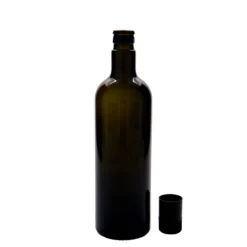 Bottiglia per aceto/olio da 750 ml 'Willy New', vetro, verde antico, bocca: DOP