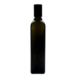 Bottiglia per aceto/olio 'Quadra' 500 ml, vetro, quadrata, verde antico, bocca: DOP
