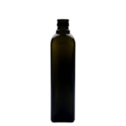 Bottiglia per aceto/olio 'Quadra' 500 ml, vetro, quadrata, verde antico, bocca: DOP