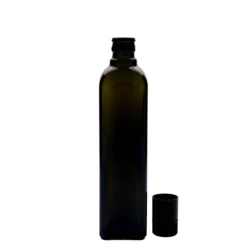 Bottiglia per aceto/olio 'Quadra' 500 ml, vetro, quadrata, verde antico, bocca: DOP