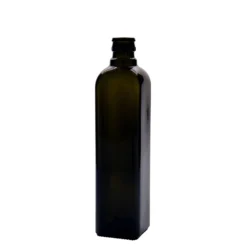 Bottiglia per aceto/olio 'Quadra' 500 ml, vetro, quadrata, verde antico, bocca: DOP