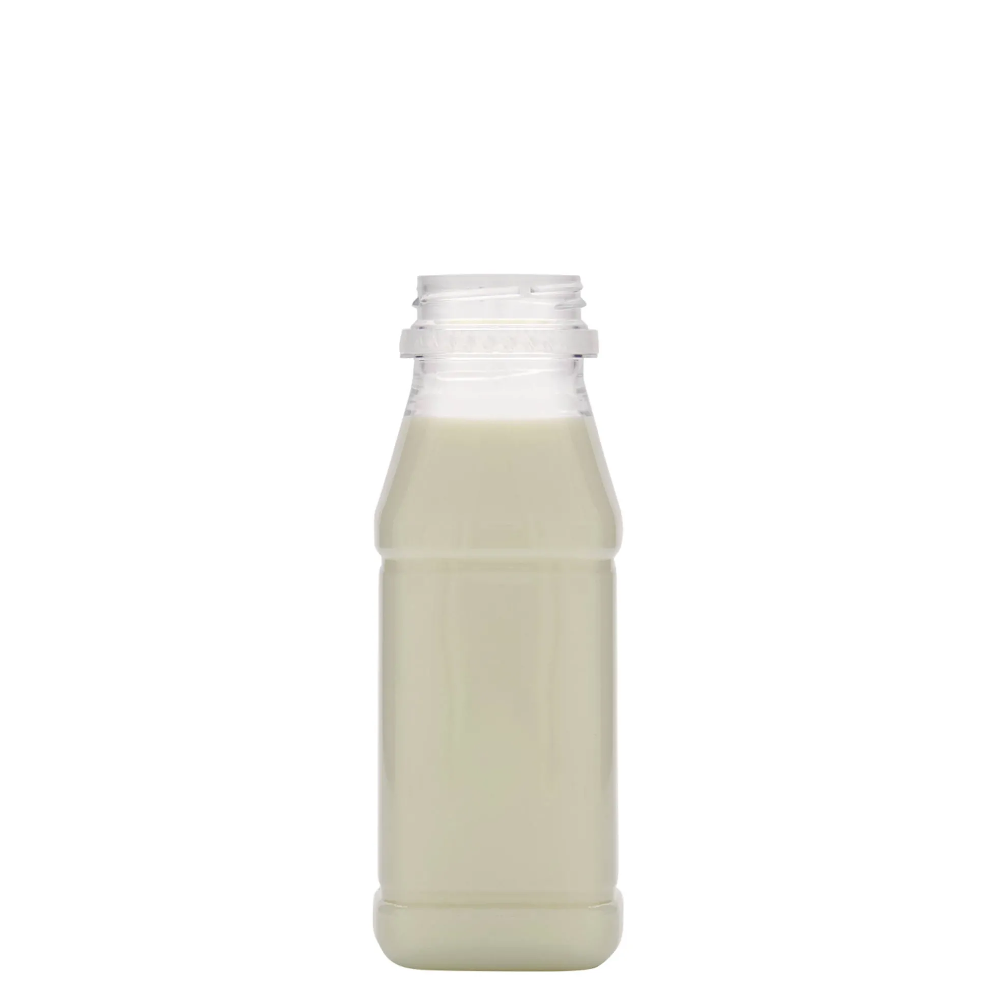 Bottiglia PET da 250 ml 'Milk and Juice Carré', quadrata, plastica, bocca: 38 mm