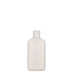 Bottiglia tanica da 50 ml, collo stretto, rettangolare, plastica HDPE, naturale, bocca: DIN 18