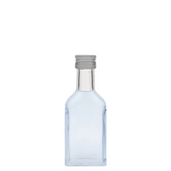 Bottiglia tascabile da 40 ml, collo lungo, rettangolare, vetro, bocca: PP 22
