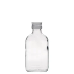 Bottiglia tascabile 100 ml, rettangolare, vetro, bocca: PP 28
