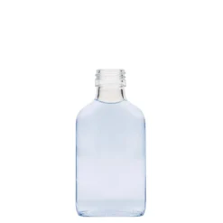Bottiglia tascabile 100 ml, rettangolare, vetro, bocca: PP 28